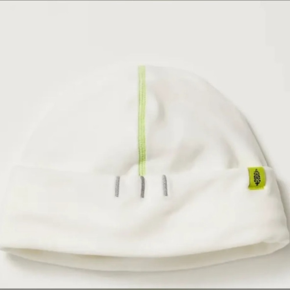 FP Movement Finish Line Micro Fleece Beanie-White and Lime Green
